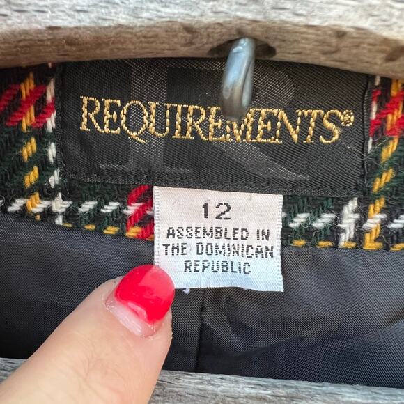 VTG 80s Requirements Red Black Holiday Christmas Plaid Crop Wool Blend Blazer 12 - Picture 3 of 9